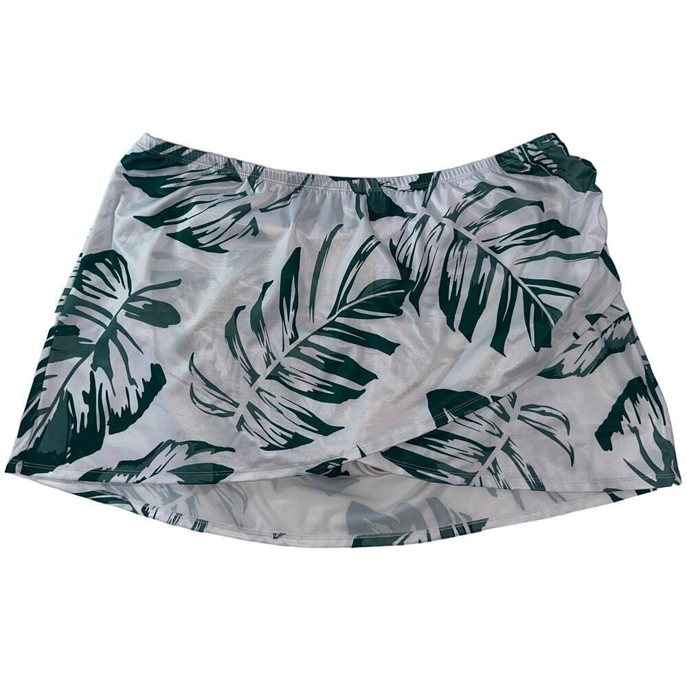 SWIM by CACIQUE White and Green Floral Bathing Suit Skirt Bottom Size 20